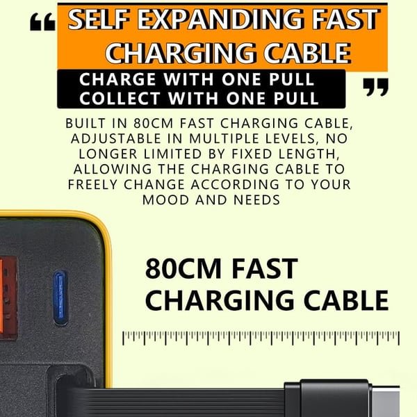 3 in 1 GaN Charger,Scalable 80W MAX fast charger module with Type-C cable and 1 USB ports