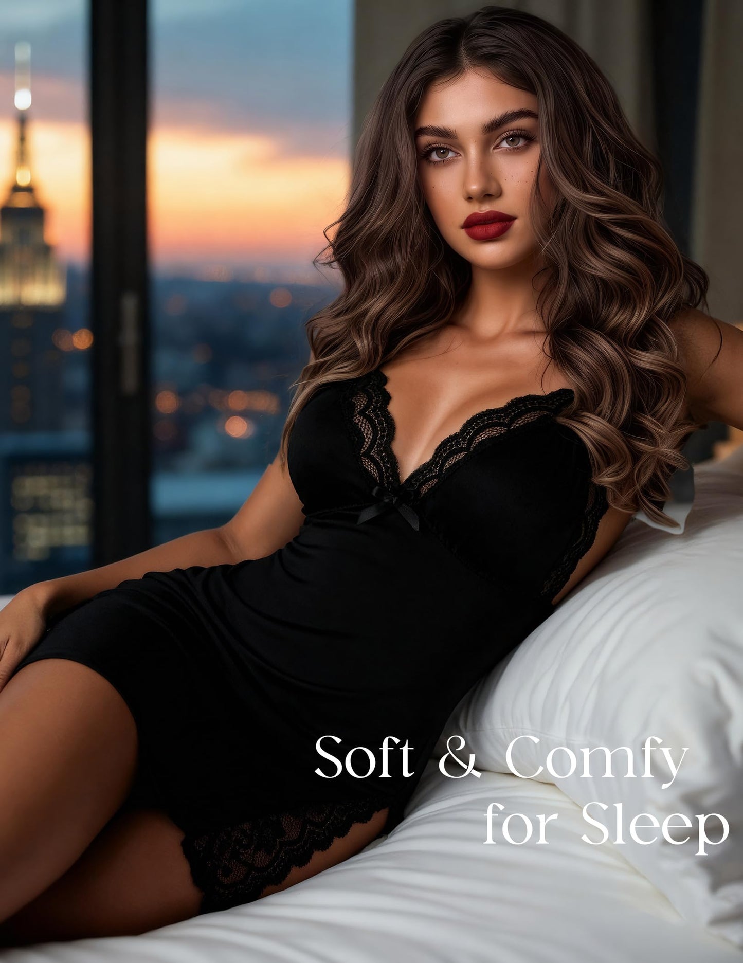 🔥Lace Trim Slit Bowknot Decor Sleep Dress