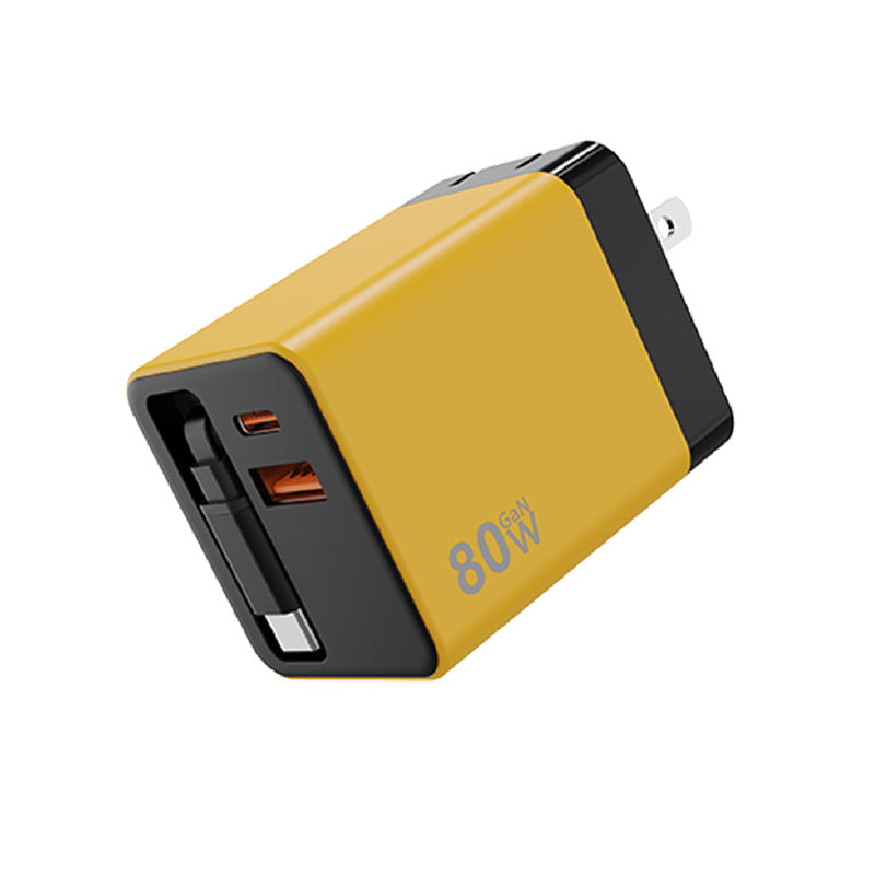 3 in 1 GaN Charger,Scalable 80W MAX fast charger module with Type-C cable and 1 USB ports