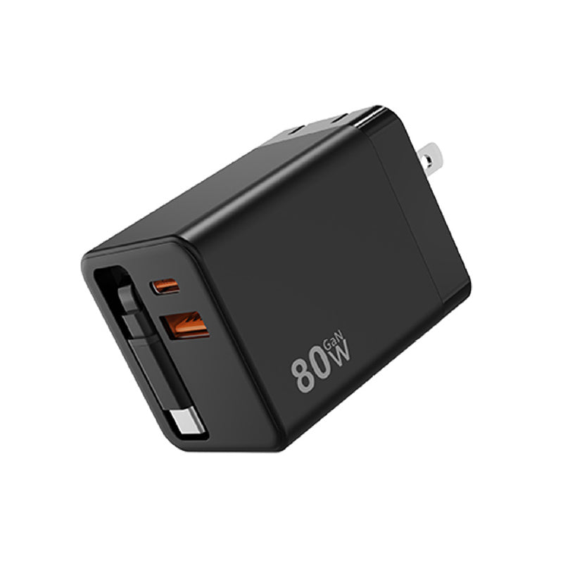 3 in 1 GaN Charger,Scalable 80W MAX fast charger module with Type-C cable and 1 USB ports