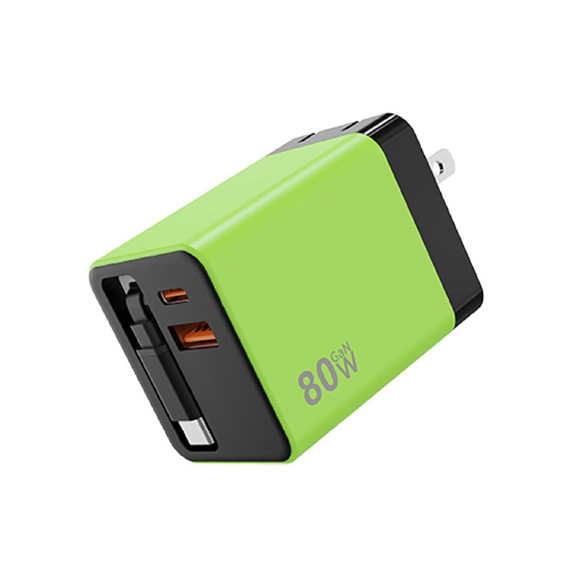 3 in 1 GaN Charger,Scalable 80W MAX fast charger module with Type-C cable and 1 USB ports