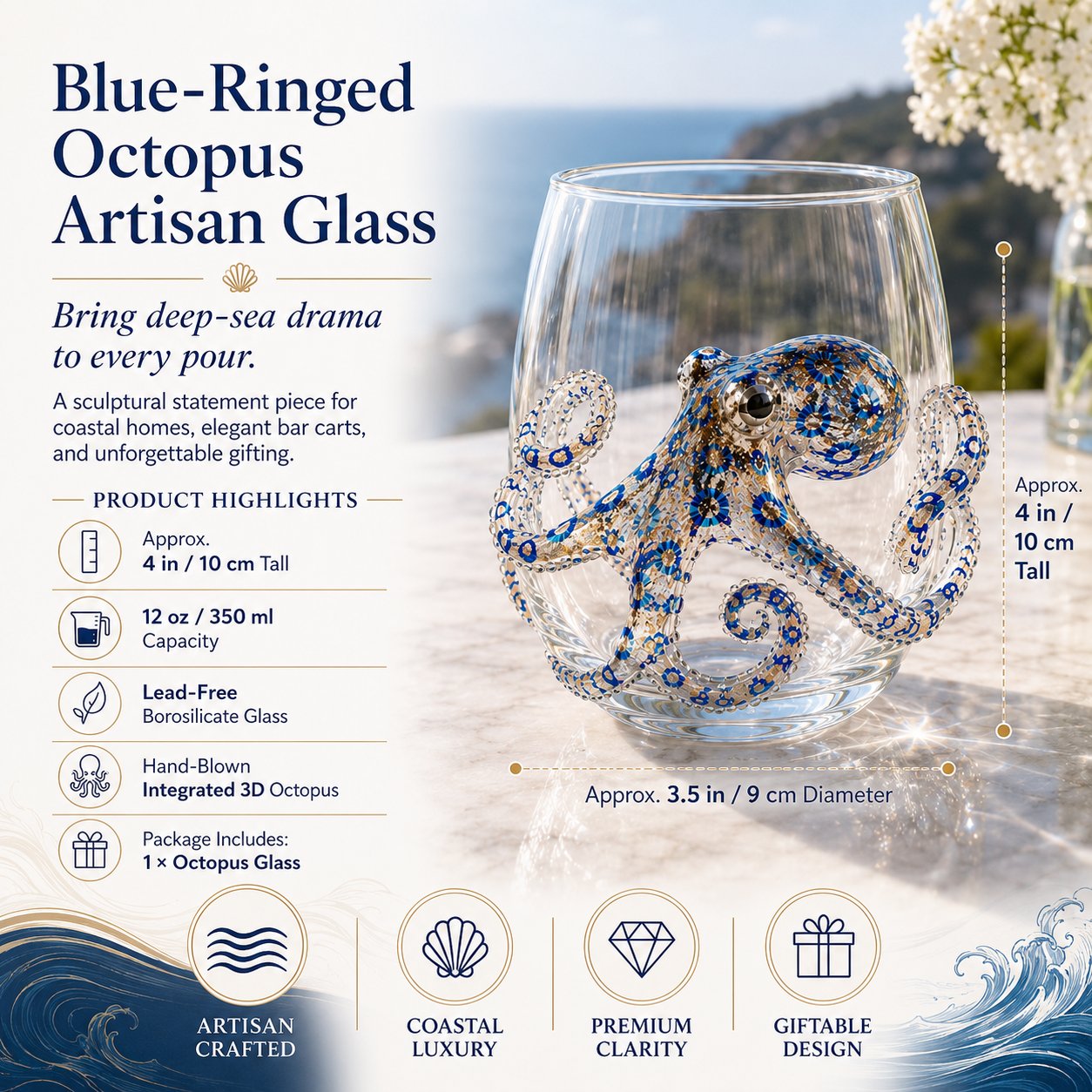 đ 3D Ocean Animal Artisan Glassware Collection for Fresher Sips, Coastal Elegance & Elevated Home Bar Vibes