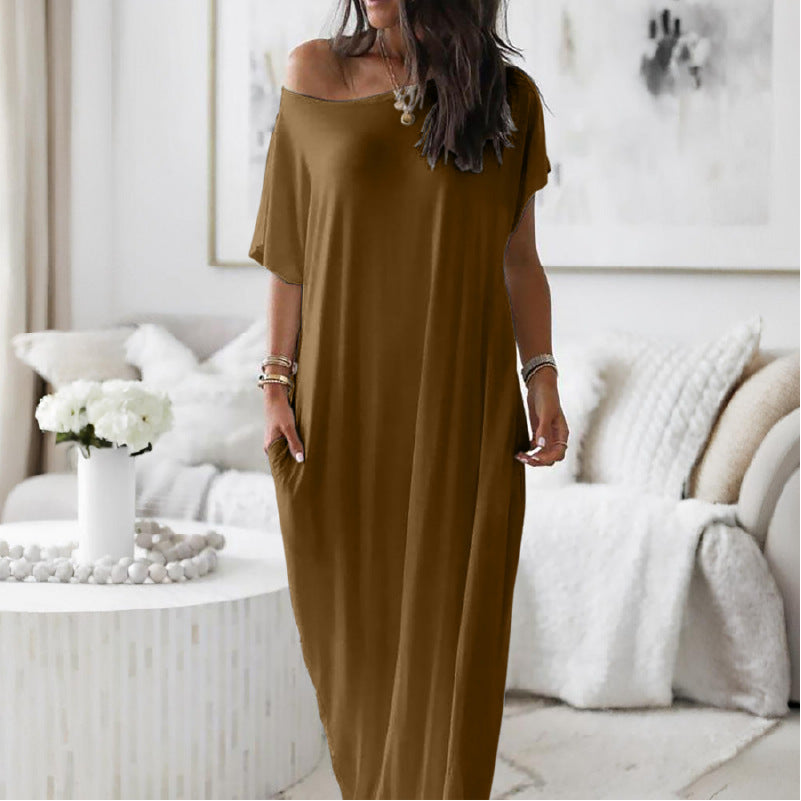 Off-Shoulder Batwing Sleeve Maxi Lounge Dress