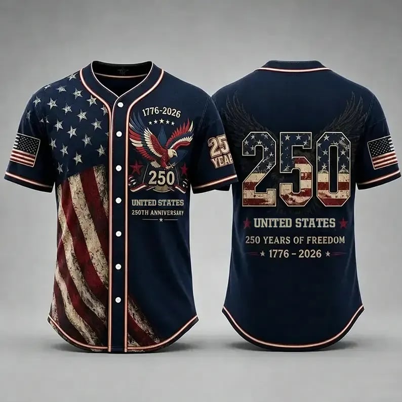 ๐ฆ
Patriotic USA All-Over Print Baseball Jersey โ America 250th Semiquincentennial Edition (1776โ2026) ๐บ๐ธ