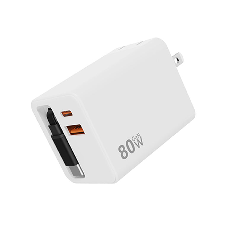 3 in 1 GaN Charger,Scalable 80W MAX fast charger module with Type-C cable and 1 USB ports