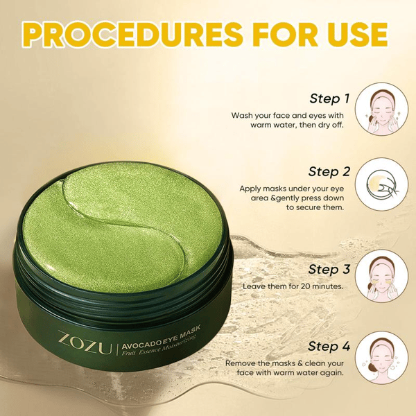 Avocado Moisturizing Collagen Eye bagMask,60pcs/set Under Eye Mask