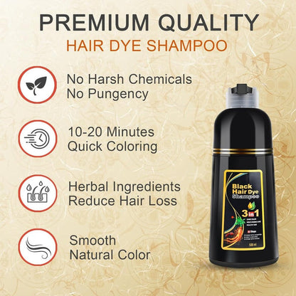 3-in-1 Instant Black Hair-Dye Shampoo 500ML