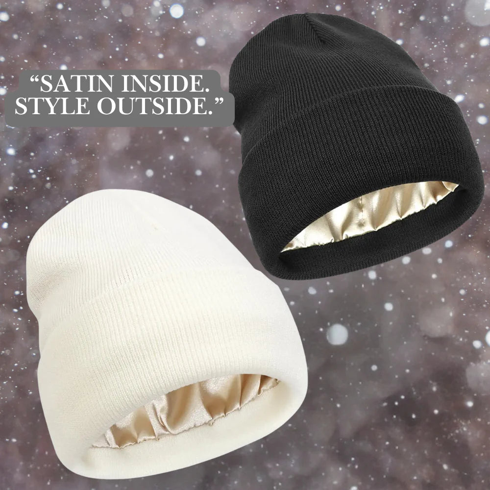 Winter Hair Care Satin Lined Beanie,Reduce Frizz,Anti-Static,Maintain Hairstyle, Keep Hair Smooth