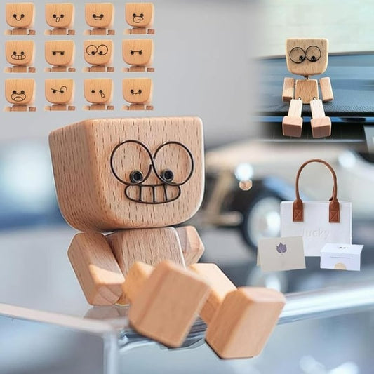 Charming Little Wooden Figure That Sways with 12PCS Magnetic Expressions