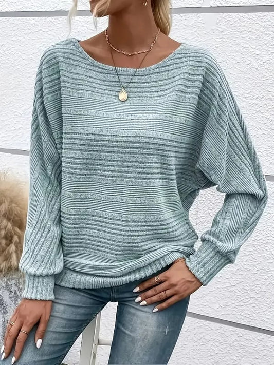 Women's Soft Solid Batwing Sleeve Pullover Long Sleeve Top