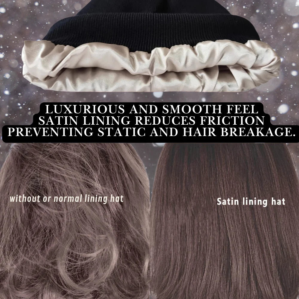 Winter Hair Care Satin Lined Beanie,Reduce Frizz,Anti-Static,Maintain Hairstyle, Keep Hair Smooth