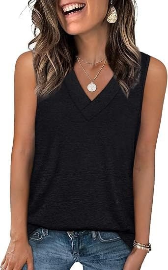 ✨Women's Sleeveless V-Neck Slimming Loose Fit Casual Tank Top T-Shirt