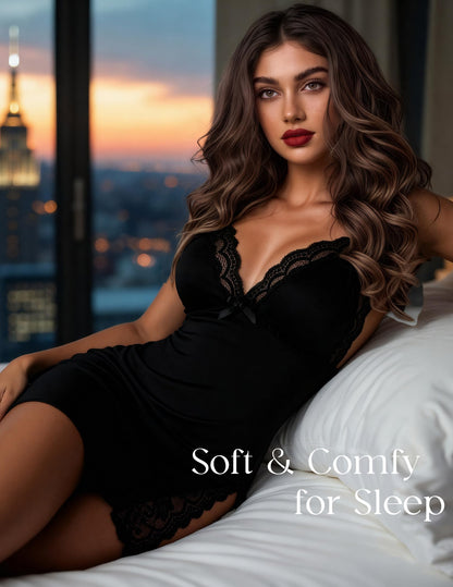 🔥Lace Trim Slit Bowknot Decor Sleep Dress