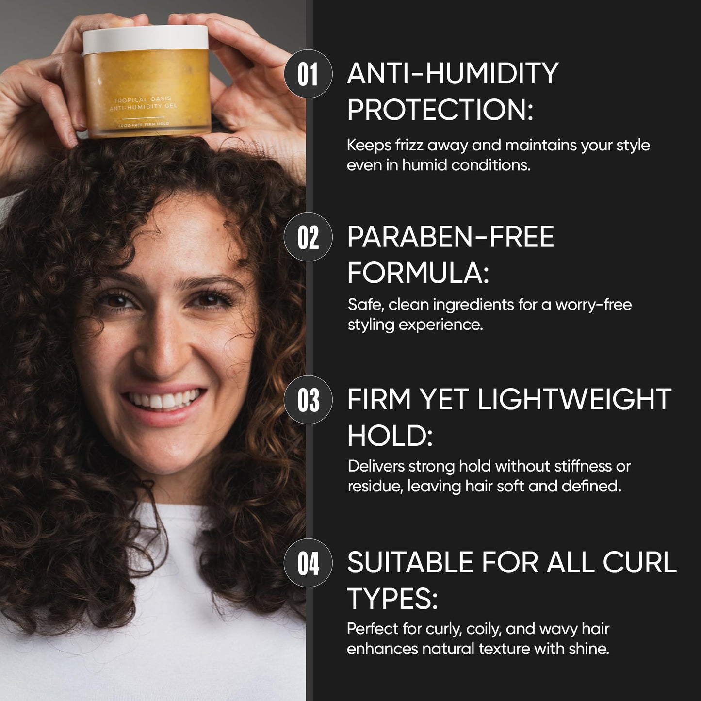 Anti-Humidity Frizz-Free Strong Hold Hair Gel | For All Curl Types - Curly and Coily