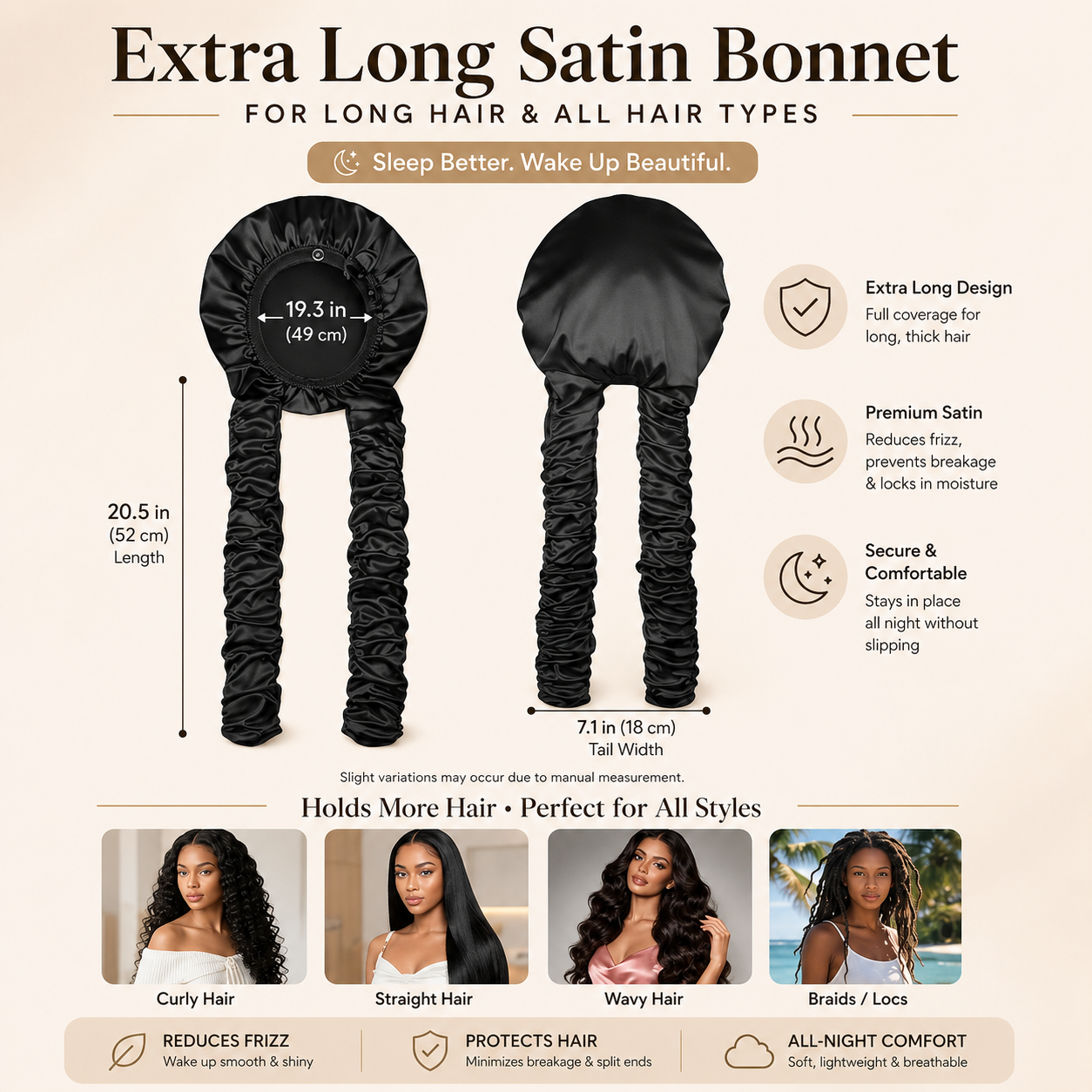 2-in-1 Heatless Curling Wrap Bonnet – Satin Sleep Cap for Effortless Curls & Hair Protection