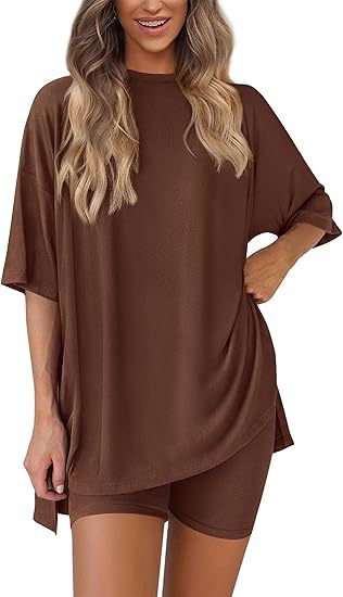 Casual Oversized 2-Piece Lounge Set with Crewneck & Split Hem