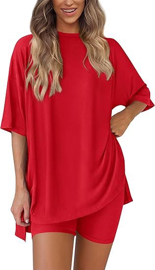 Casual Oversized 2-Piece Lounge Set with Crewneck & Split Hem