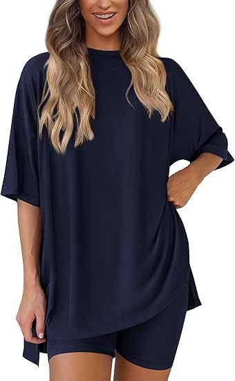 Casual Oversized 2-Piece Lounge Set with Crewneck & Split Hem