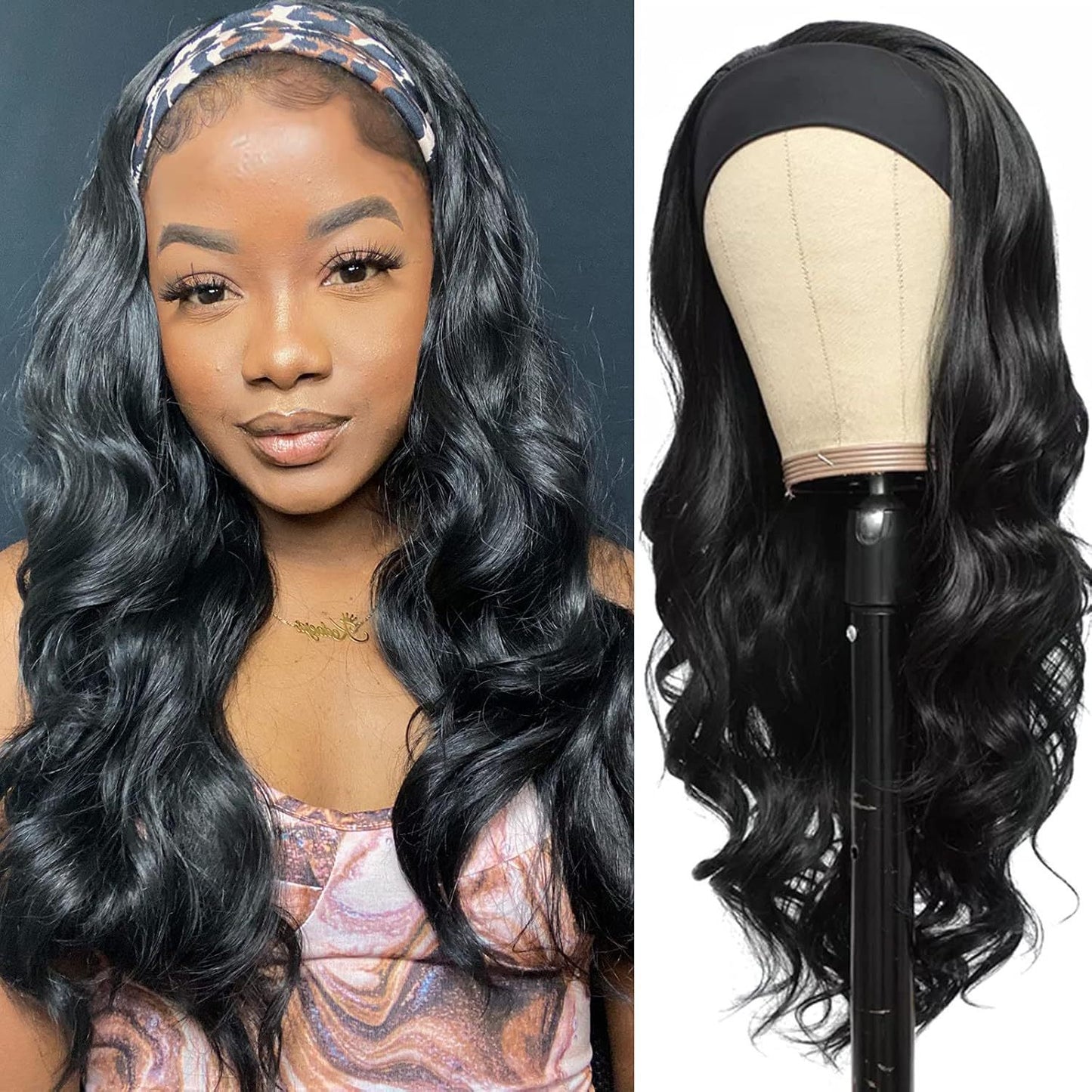 Ice Silk Headband Wig-100% Human Hair, Real Look