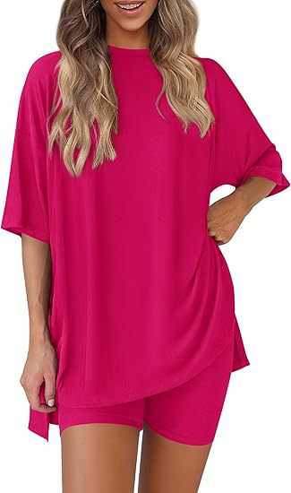 Casual Oversized 2-Piece Lounge Set with Crewneck & Split Hem