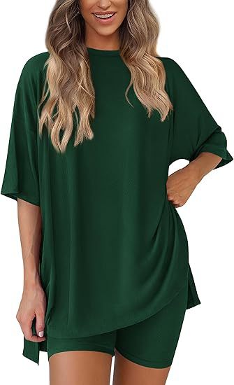 Casual Oversized 2-Piece Lounge Set with Crewneck & Split Hem