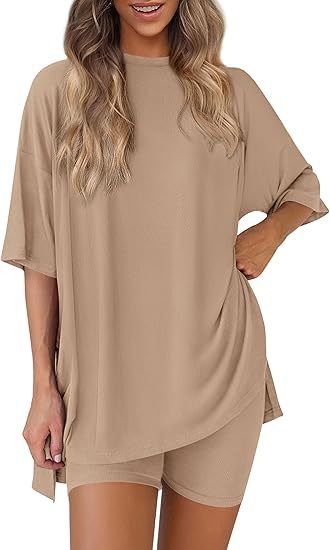 Casual Oversized 2-Piece Lounge Set with Crewneck & Split Hem