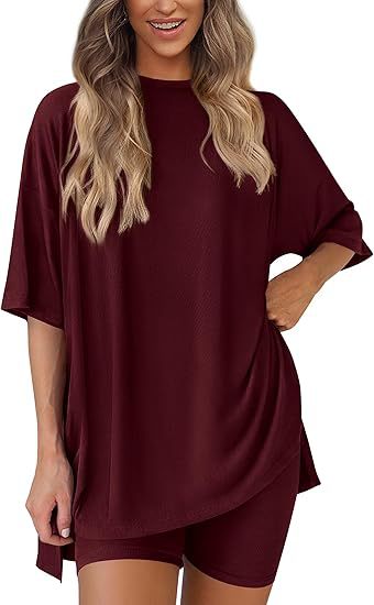 Casual Oversized 2-Piece Lounge Set with Crewneck & Split Hem