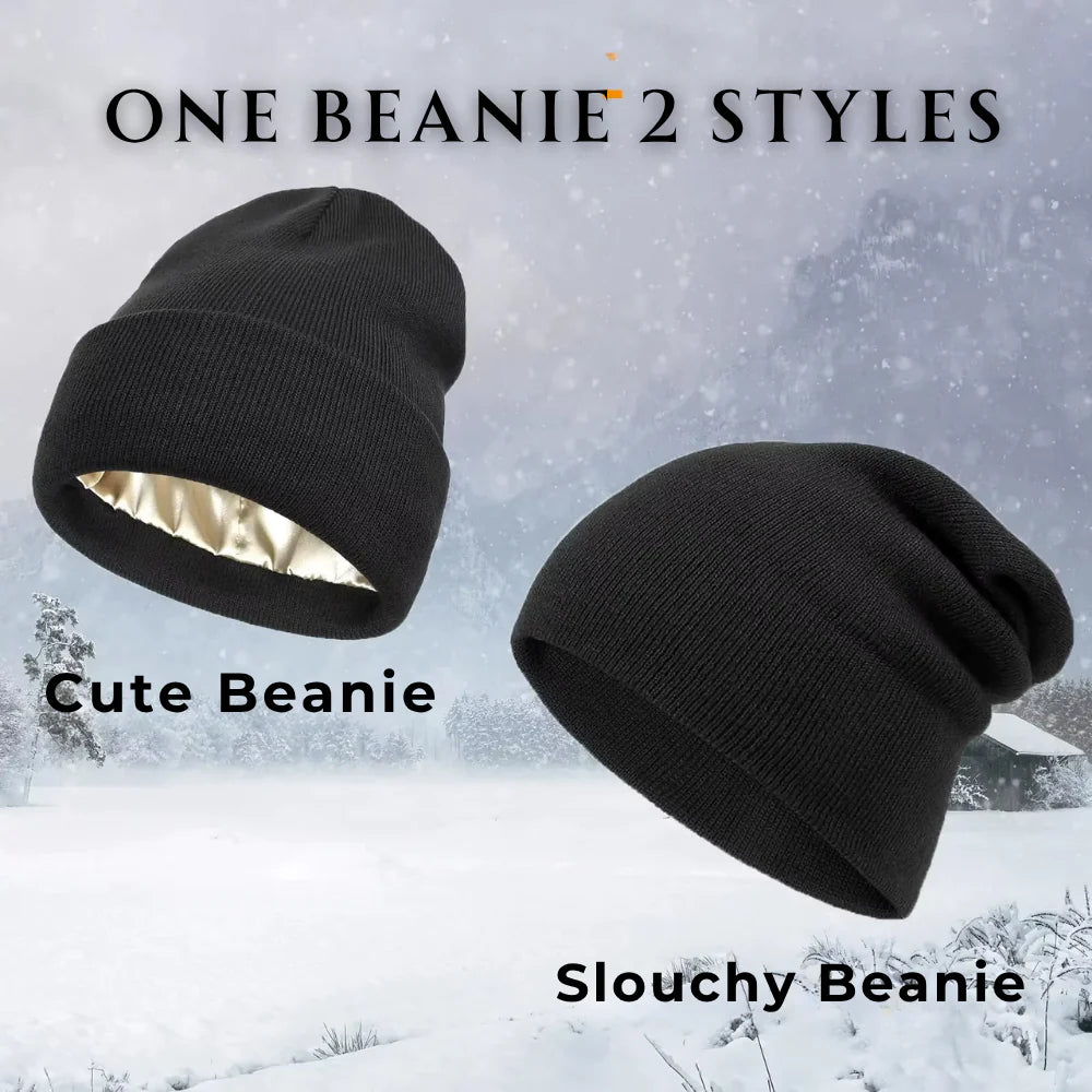 Winter Hair Care Satin Lined Beanie,Reduce Frizz,Anti-Static,Maintain Hairstyle, Keep Hair Smooth
