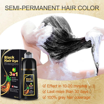 3-in-1 Instant Black Hair-Dye Shampoo 500ML