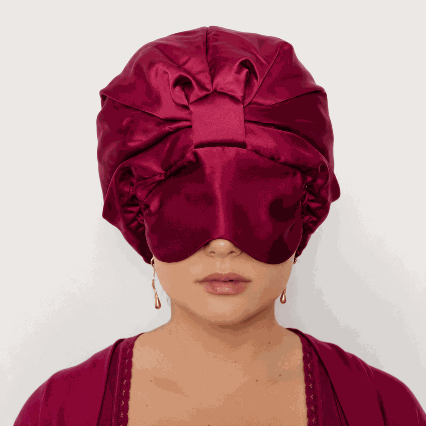 Silk Sleep Bonnet with Foldable Eye Mask – Anti-Frizz Hair & Light-Blocking Comfort